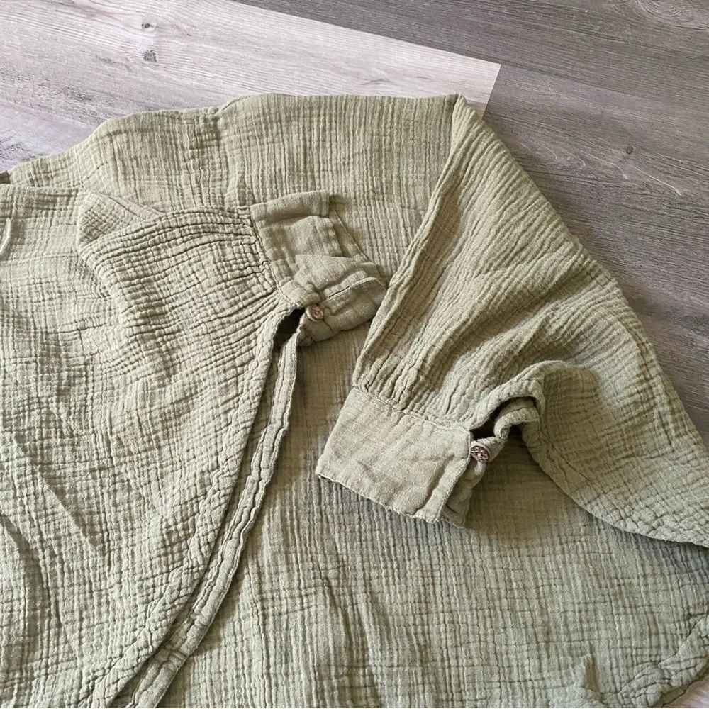 Free People Top Dolman Drape Poncho Flowy Cotton Olive Oversized